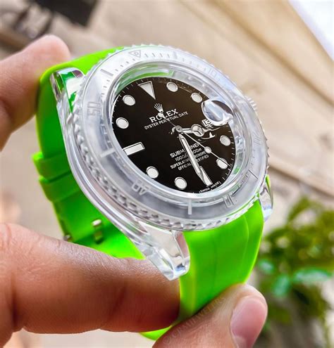 lime green rolex|rolex green leather strap.